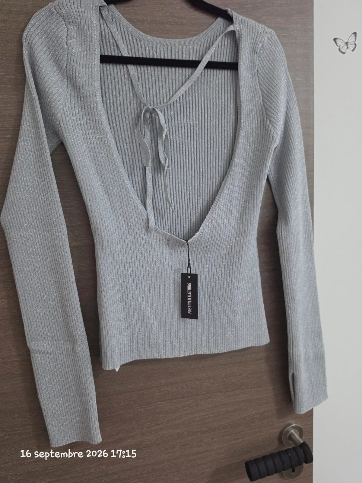 Silver Grey Sequin Open Back Jumper PrettyLittleThing