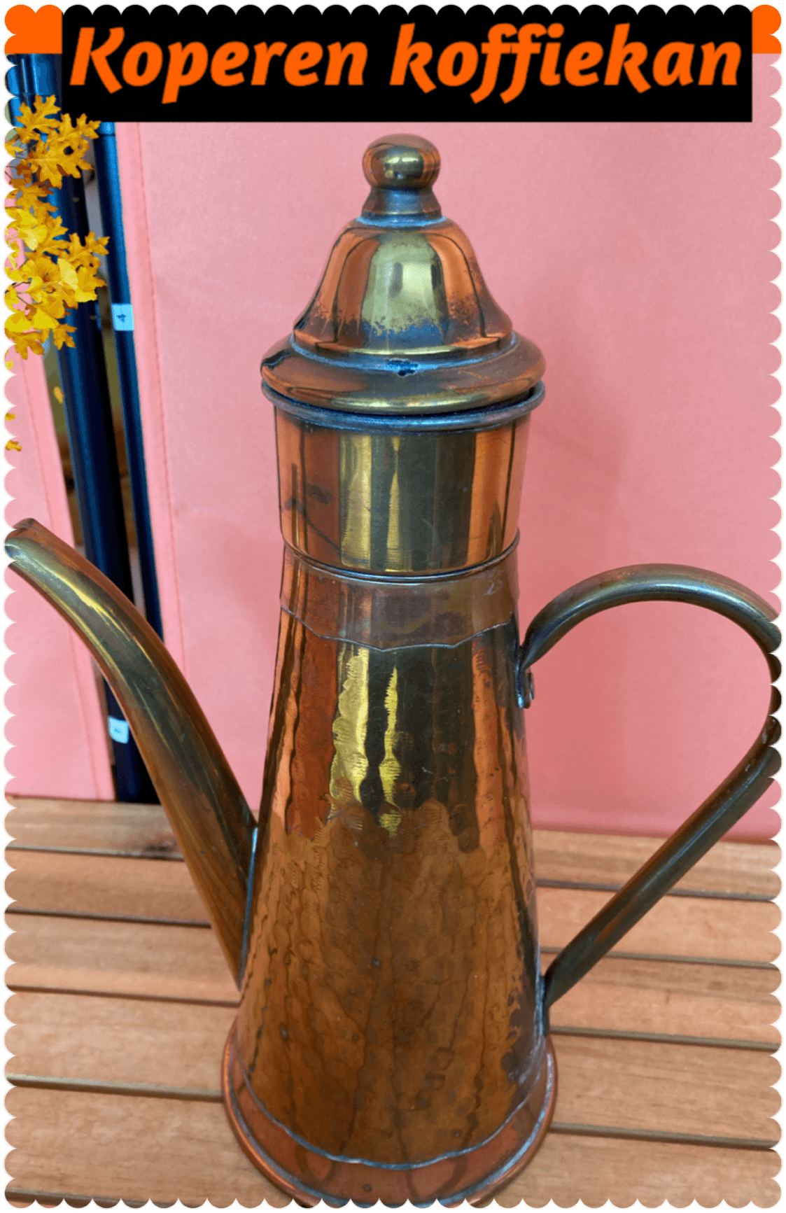 Vintage koffiekan met deksel en filter - koperkleurig