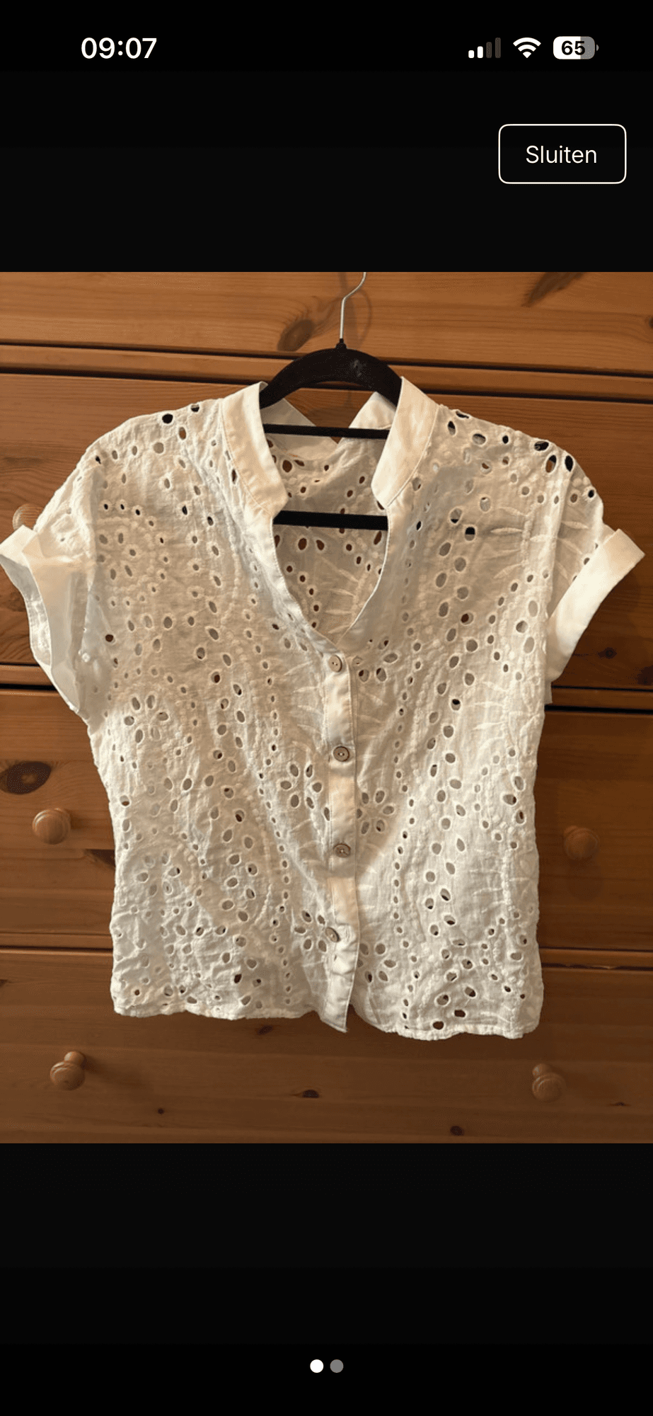 White blouse with broderie anglaise and short sleeves