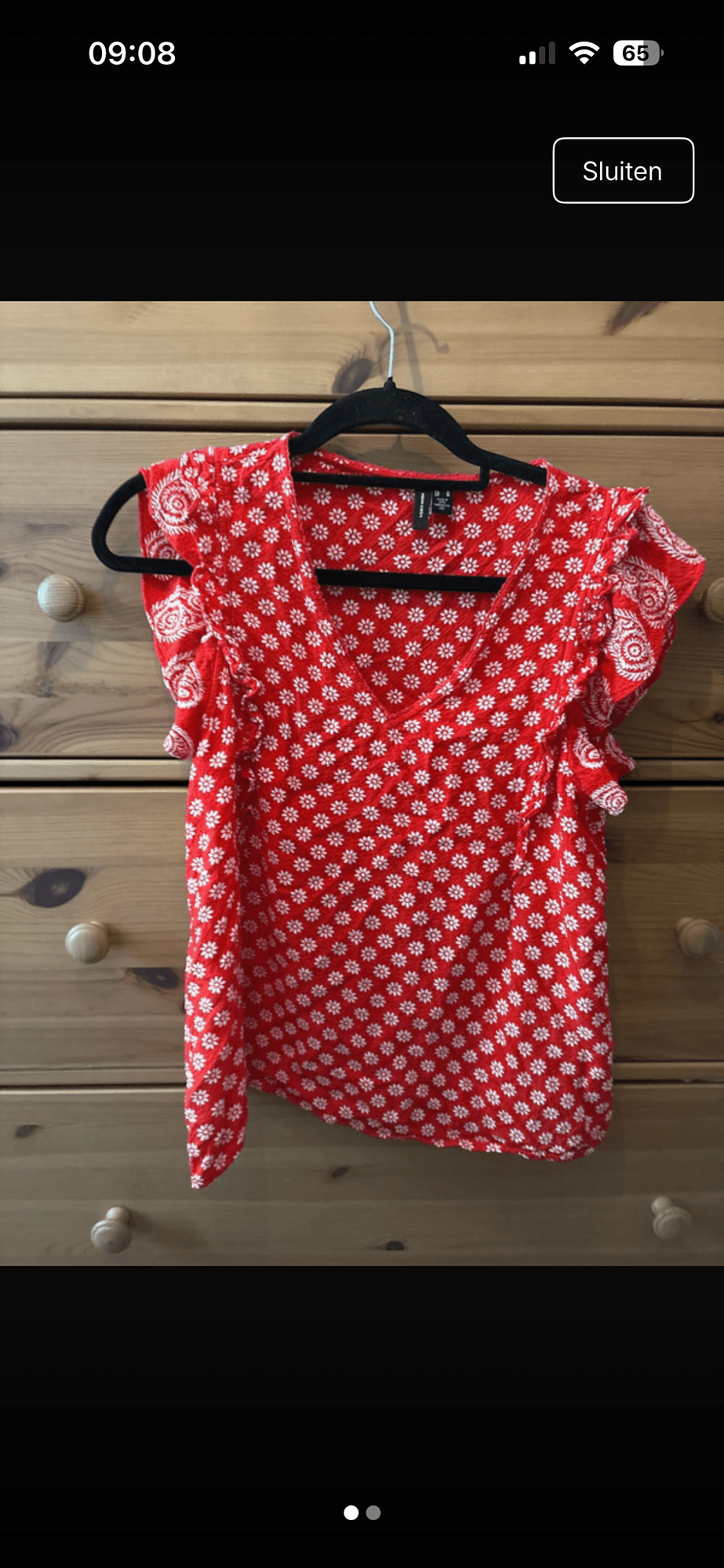 vero moda rood t-shirt met bloemenprint en ruches