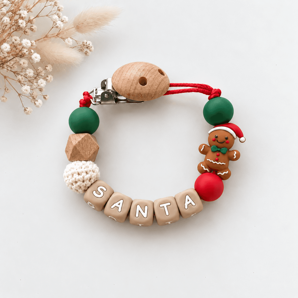 Speenkoord met naam | kerst kralen