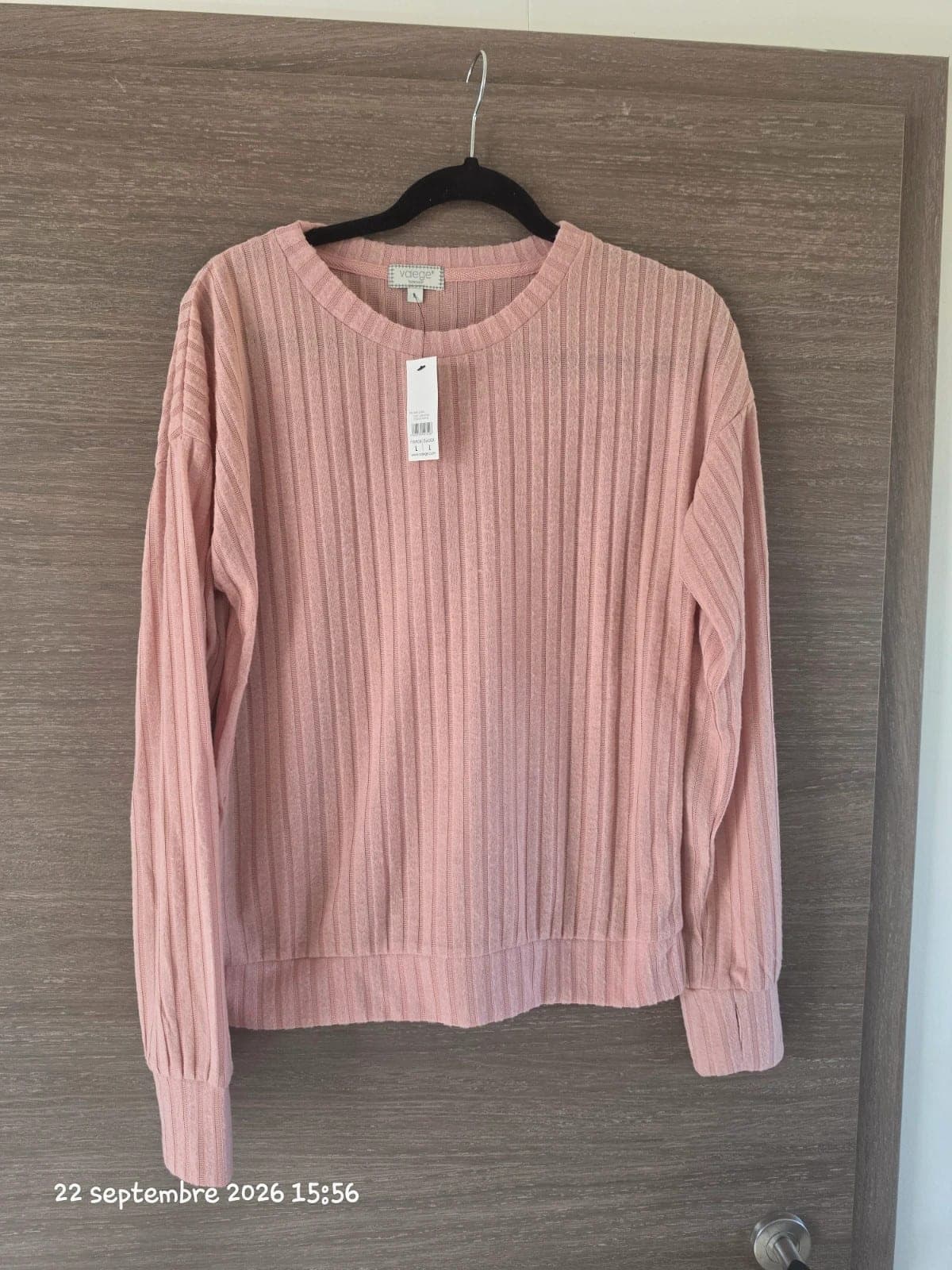 Pull Valege roze poeder geribd maat L