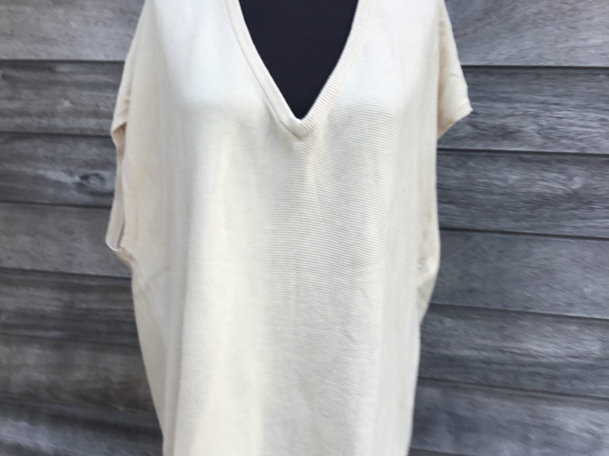 Cream white oversized V-neck ribbed tank top by cks