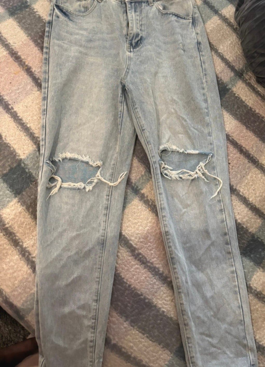 Light Blue Ripped Jeans with Holes at Knees